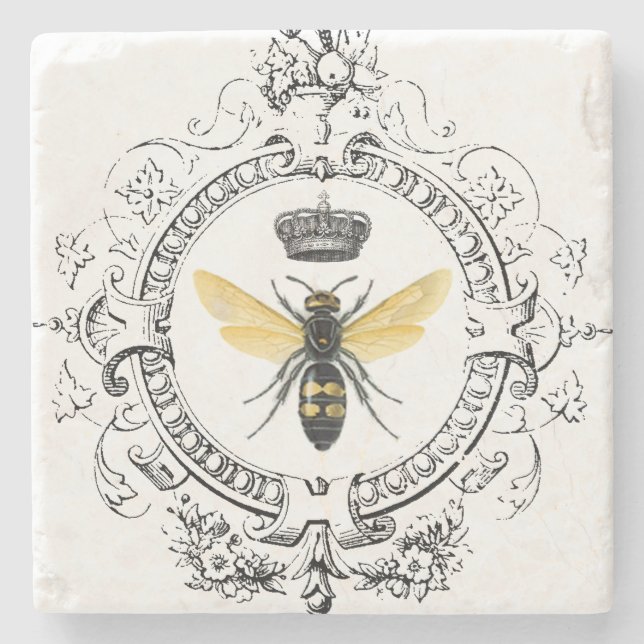 MODERN VINTAGE french queen bee Stone Coaster (Front)