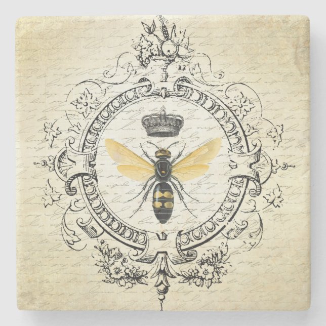 modern vintage french queen bee stone coaster (Front)