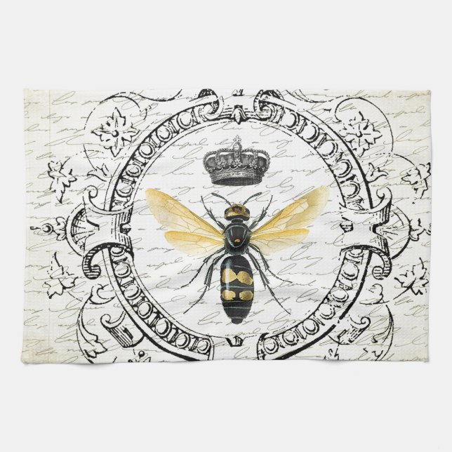 MODERN VINTAGE french queen bee Tea Towel (Horizontal)