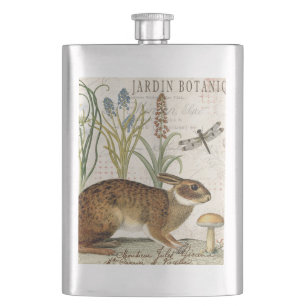 modern vintage french rabbit in the garden hip flask