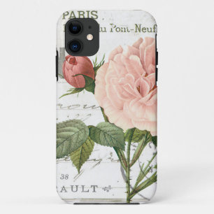 modern vintage french rose postcard iPhone 11 case