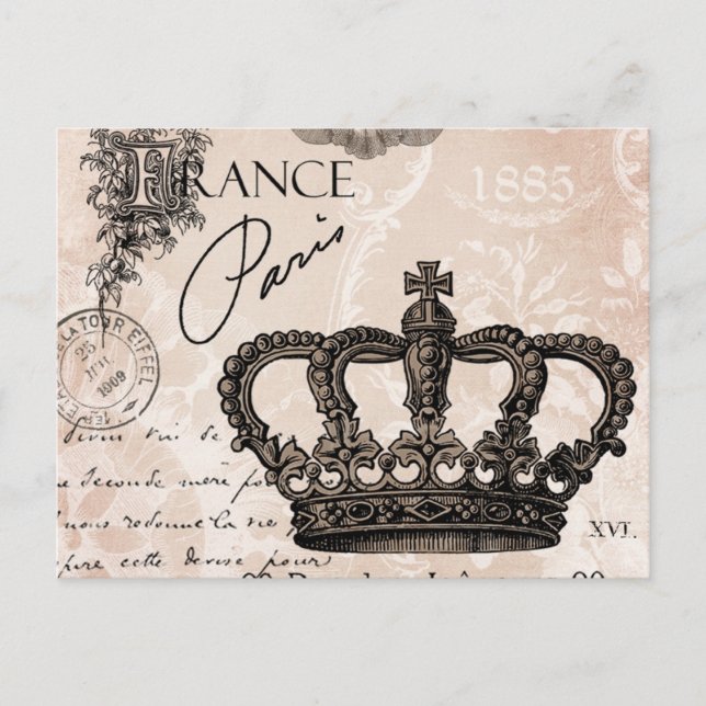 modern vintage french shabby chic crown postcard (Front)
