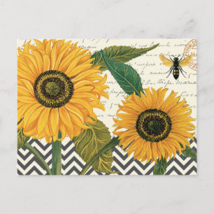 modern vintage french sunflower postcard
