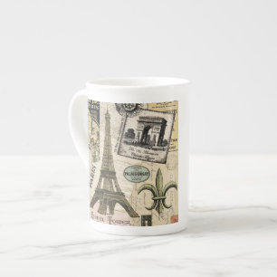 Modern Vintage French travel collage Bone China Mug