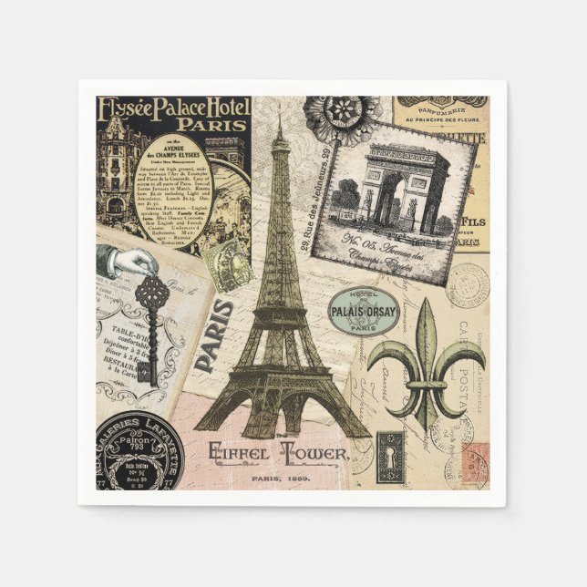 Modern Vintage French travel collage Napkin (Front)