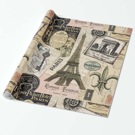 Image of Modern Vintage French travel collage Wrapping Paper