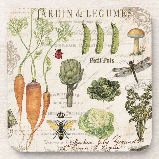 modern vintage french vegetable garden coaster (Front)