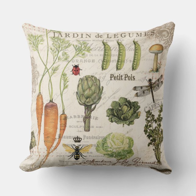 modern vintage french vegetable garden cushion (Front)