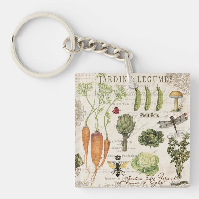 modern vintage french vegetable garden key ring (Front)