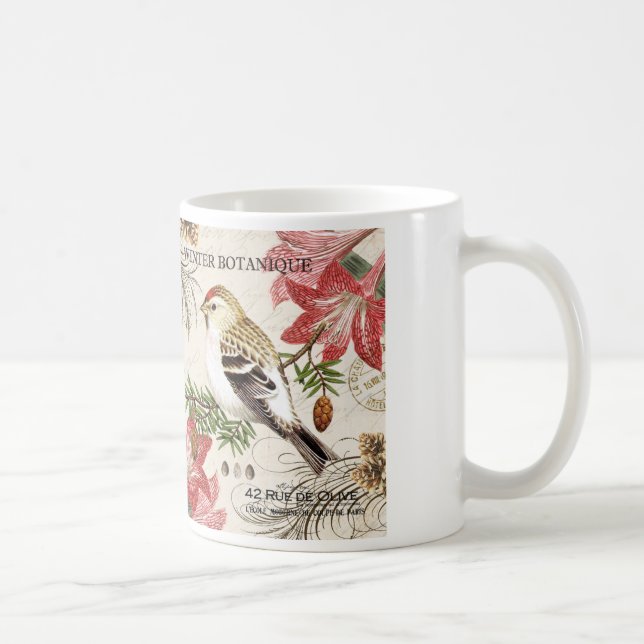 modern vintage french winter bird coffee mug (Right)