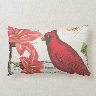 modern vintage french winter cardinal lumbar cushion
