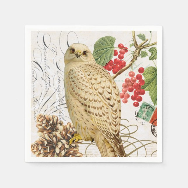 modern vintage french winter owl napkin (Front)