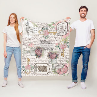Modern vintage Frenchy motive Floral Script  Fleece Blanket