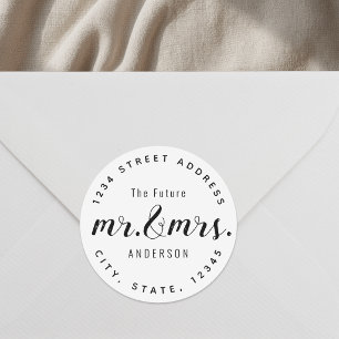 Modern Vintage Future Mr. Mrs. Wedding Address Classic Round Sticker