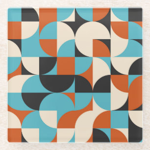 Modern Vintage: Geometric Retro Shapes. Glass Coaster