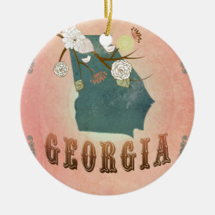 Modern Vintage Georgia State Map- Pastel Peach Ceramic Tree Decoration