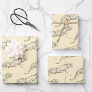 Modern Vintage Gold Beige Tiger on Cream Wrapping Paper Sheet