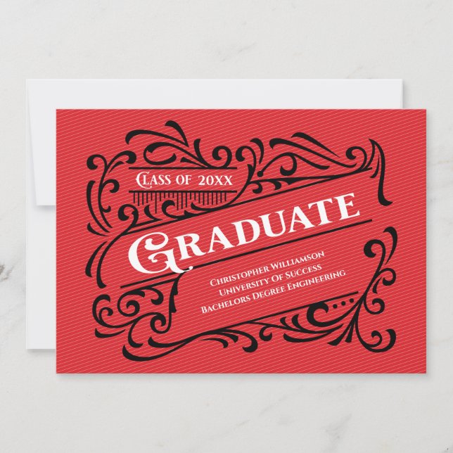 Modern Vintage Graduation Photo College School Red Invitation (Front)