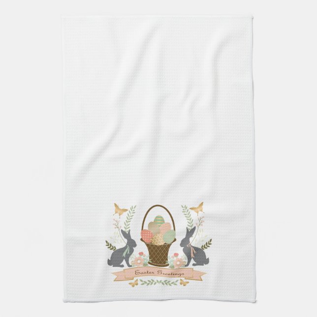 Modern Vintage Graphic Easter collage Tea Towel (Vertical)
