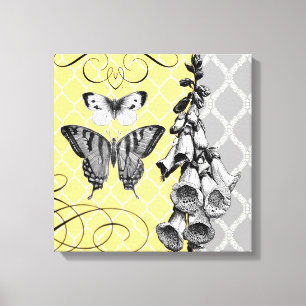 Modern Vintage graphic floral stretched canvas Print