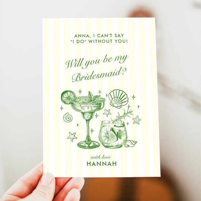Modern Vintage Green Bridesmaid Proposal Card (Creator Uploaded)