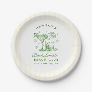 Modern Vintage Green & Yellow Stripes Bachelorette Paper Plate