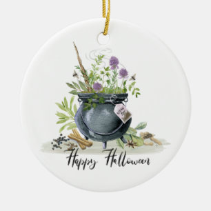 Modern Vintage Halloween cauldron recipe 1 Ceramic Tree Decoration
