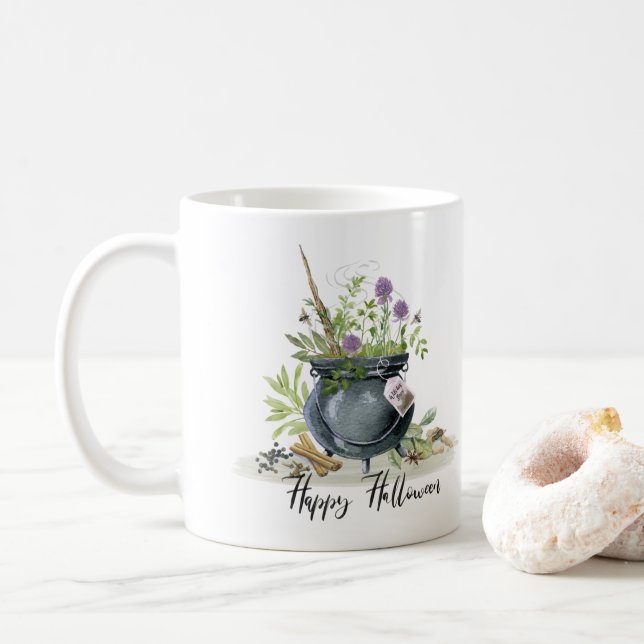Modern Vintage Halloween cauldron recipe 1 Coffee Mug (With Donut)