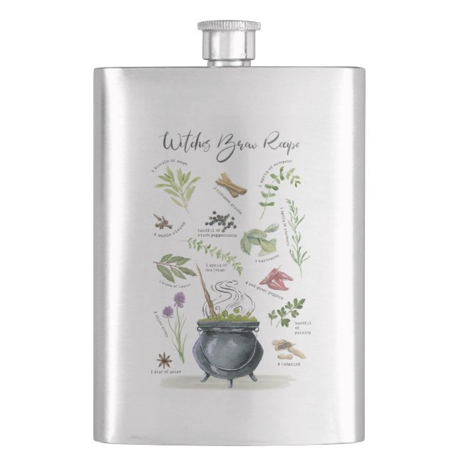 Modern Vintage Halloween cauldron recipe 1 Hip Flask (Front)
