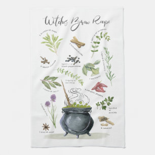 Modern Vintage Halloween cauldron recipe 1 Tea Towel