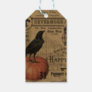 MODERN VINTAGE HALLOWEEN CROW AND PUMPKIN GIFT TAGS