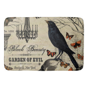 modern vintage halloween crow and skull bath mat