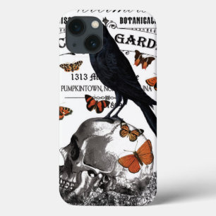 modern vintage halloween crow and skull iPhone 13 case