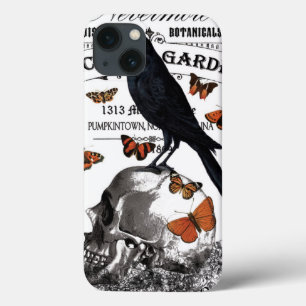 modern vintage halloween crow and skull iPhone 13 case