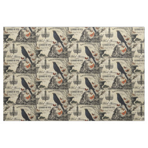 modern vintage halloween crow and skull fabric