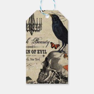 modern vintage halloween crow and skull gift tags