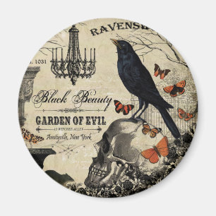 modern vintage halloween crow and skull magnet