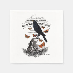 modern vintage halloween crow and skull napkin