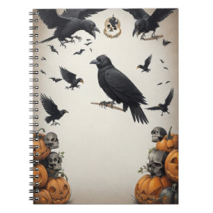 modern vintage halloween crow and skull notebook