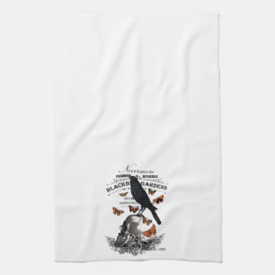 modern vintage halloween crow and skull tea towel