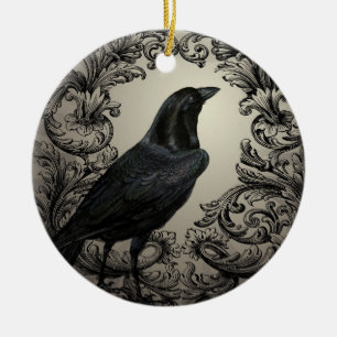 modern vintage halloween crow ceramic tree decoration