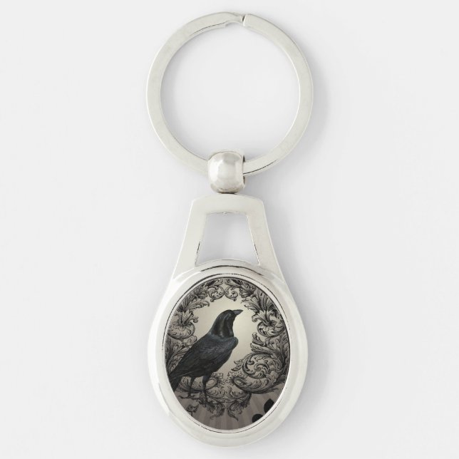 modern vintage halloween crow key ring (Front)