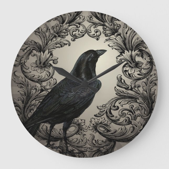 modern vintage halloween crow large clock (Front)