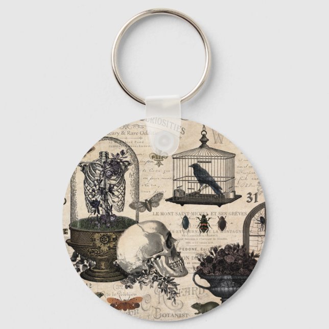 Modern Vintage Halloween Garden Key Ring (Front)