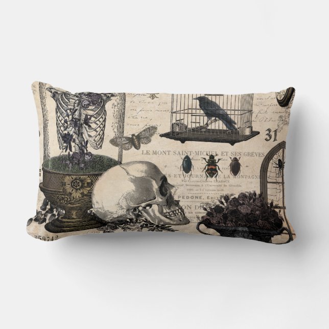 Modern Vintage Halloween Garden Lumbar Cushion (Front)