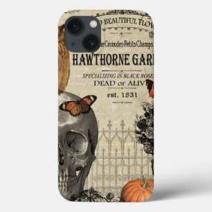 Modern vintage Halloween owl and skull iPhone 13 Case