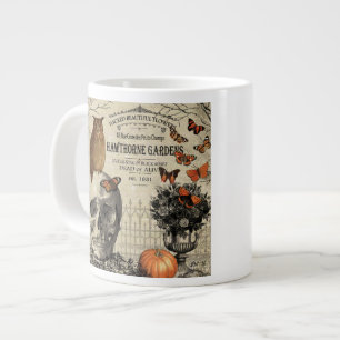 Modern vintage Halloween owl and skull Large Coffee Mug