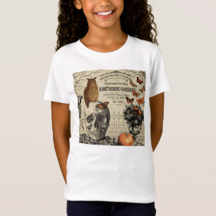Modern vintage Halloween owl and skull T-Shirt