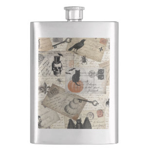 Modern vintage Halloween postcards Hip Flask