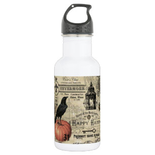 modern vintage halloween pumpkin and crow 532 ml water bottle